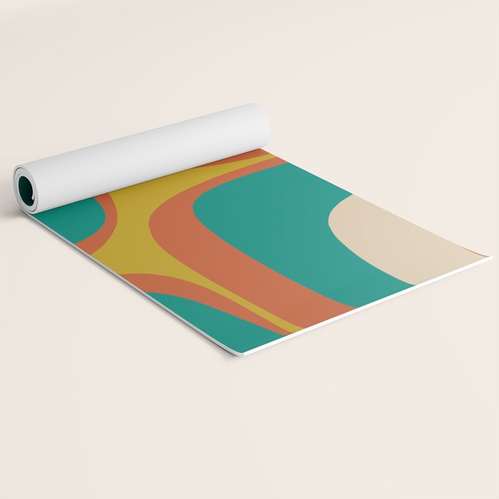 Retro Groove Mid Century Modern Abstract Pattern in Mid Mod Teal Orange Mustard Yoga Mat Gallery Image 2