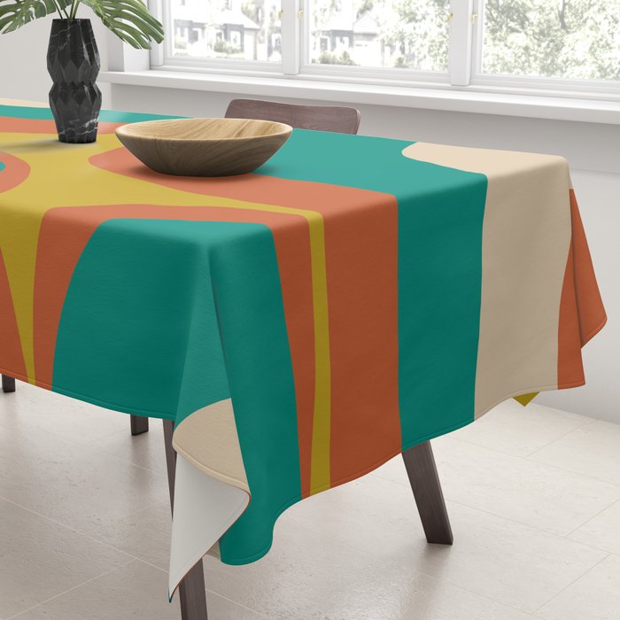Retro Groove Mid Century Modern Abstract Pattern in Mid Mod Teal Orange Mustard Tablecloth Gallery Image 3