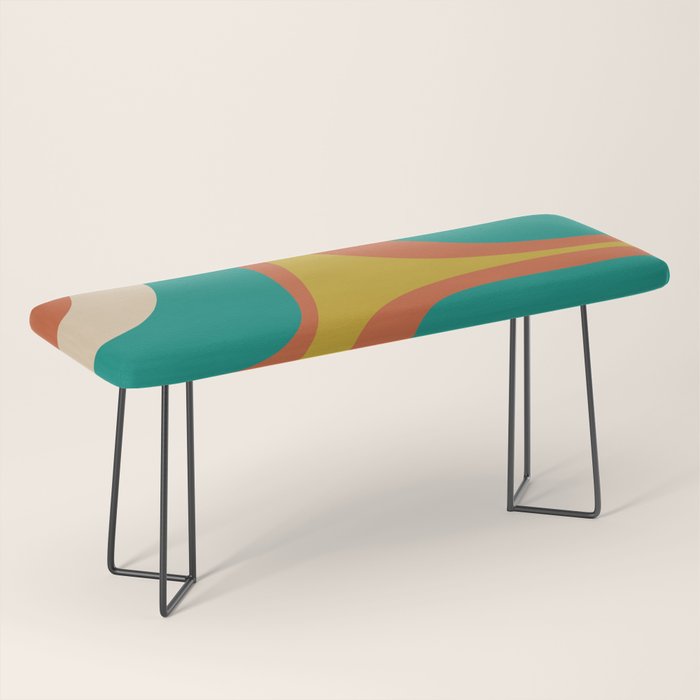 Retro Groove Mid Century Modern Abstract Pattern in Mid Mod Teal Orange Mustard Bench Gallery Image 1