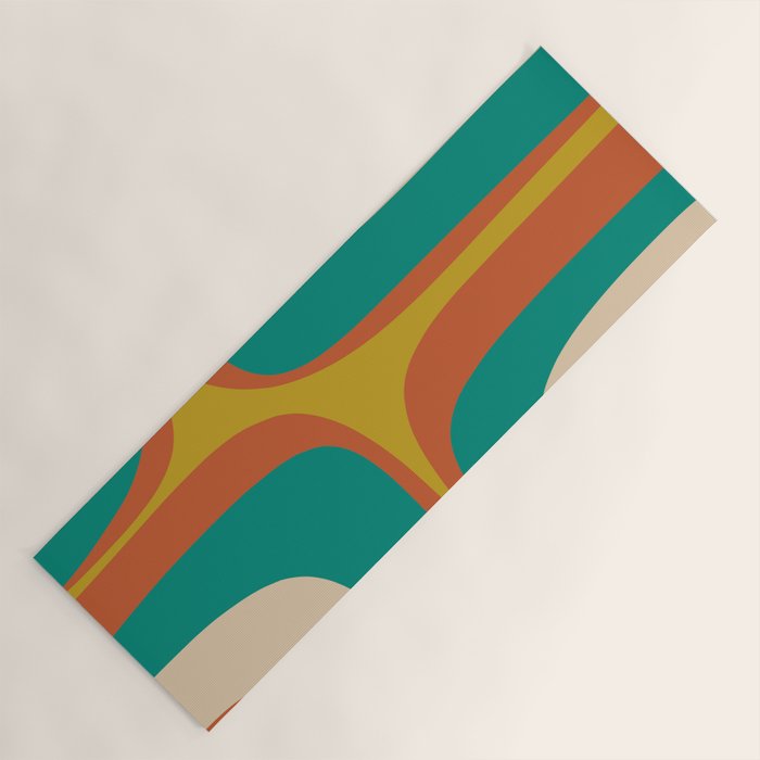 Retro Groove Mid Century Modern Abstract Pattern in Mid Mod Teal Orange Mustard Yoga Mat Gallery Image 1