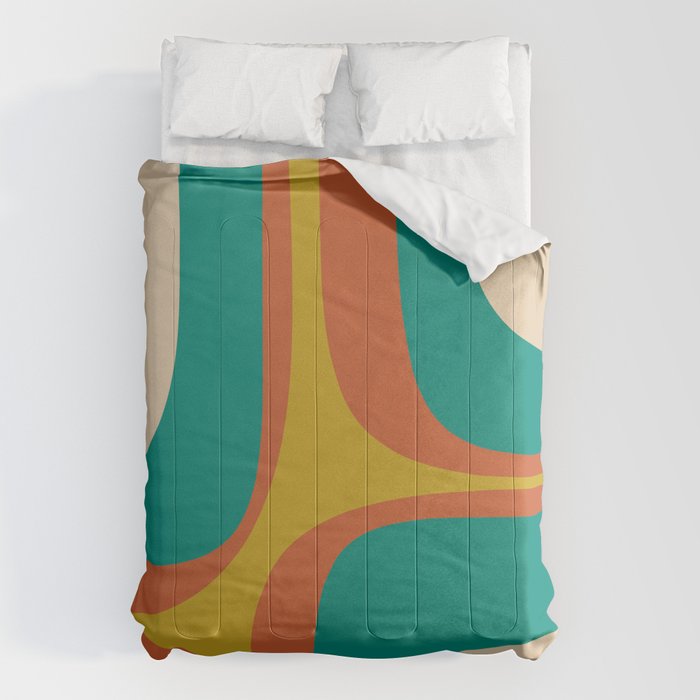Retro Groove Mid Century Modern Abstract Pattern in Mid Mod Teal Orange Mustard Comforter Gallery Image 6