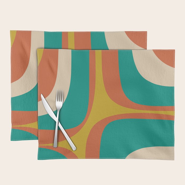 Retro Groove Mid Century Modern Abstract Pattern in Mid Mod Teal Orange Mustard Placemat Gallery Image 1
