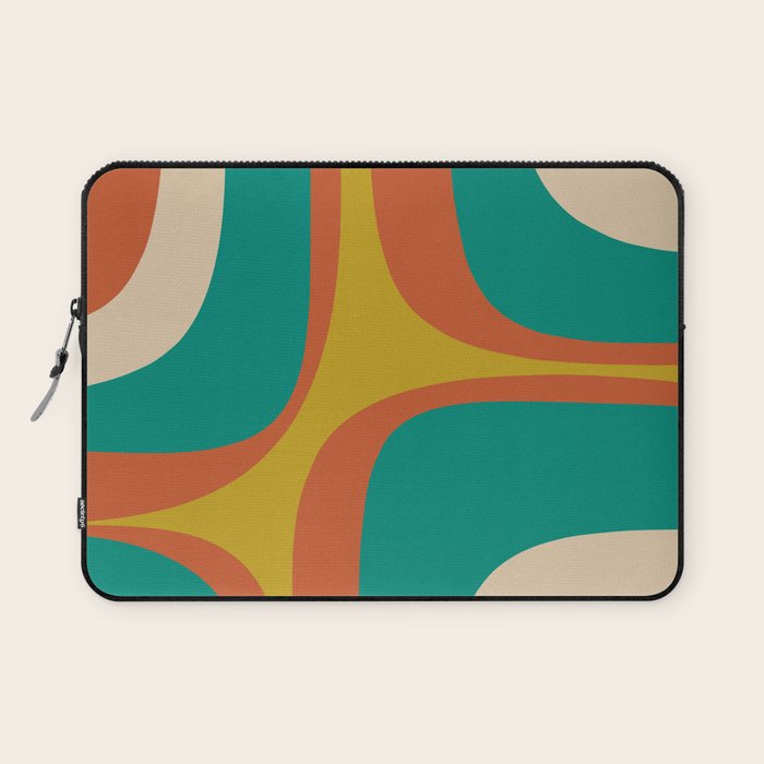 Retro Groove Mid Century Modern Abstract Pattern in Mid Mod Teal Orange Mustard Laptop Sleeve Gallery Image 1