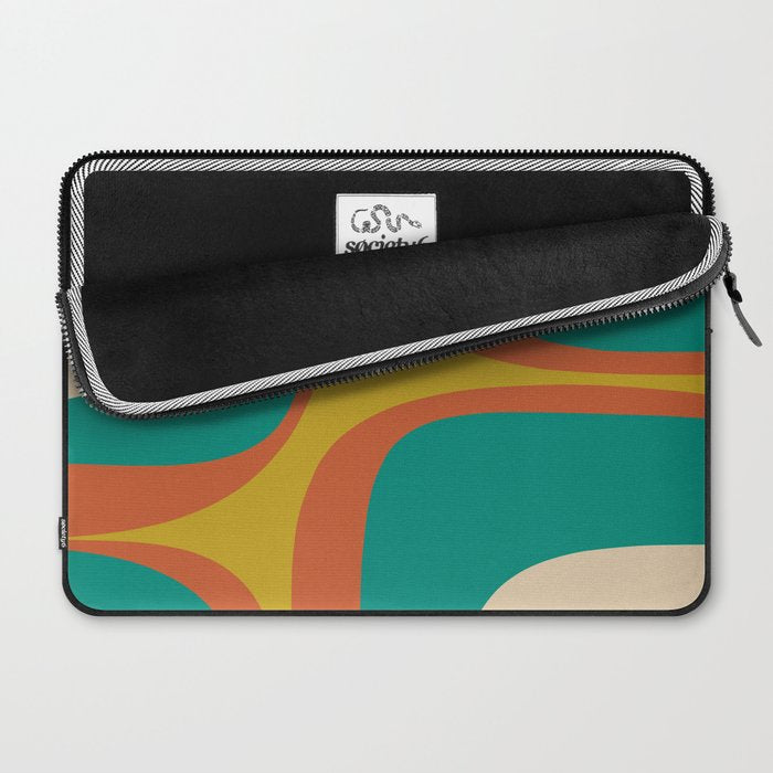 Retro Groove Mid Century Modern Abstract Pattern in Mid Mod Teal Orange Mustard Laptop Sleeve Gallery Image 2