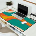 Retro Groove Mid Century Modern Abstract Pattern in Mid Mod Teal Orange Mustard Desk Mat Gallery Image 2
