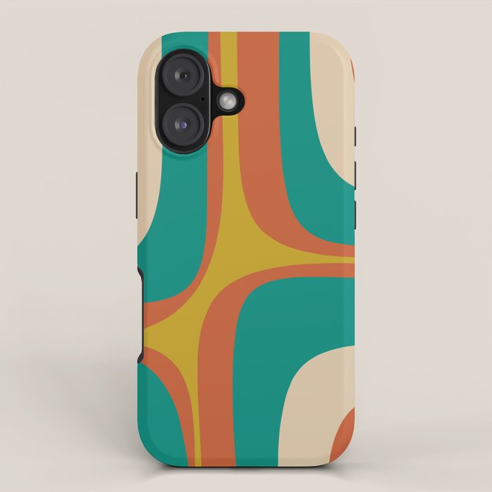 Retro Groove Mid Century Modern Abstract Pattern in Mid Mod Teal Orange Mustard iPhone Case Gallery Image 1