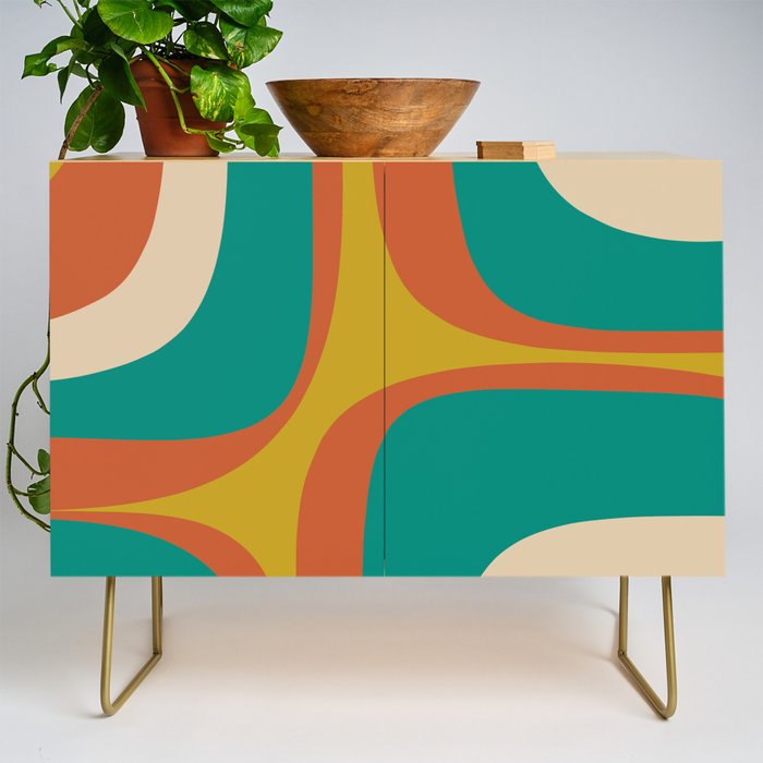 Retro Groove Mid Century Modern Abstract Pattern in Mid Mod Teal Orange Mustard Credenza Gallery Image 1