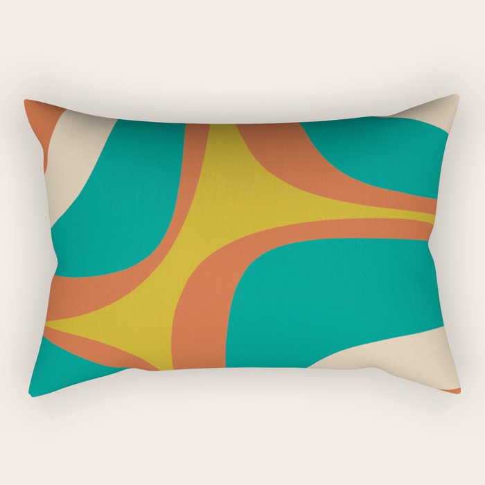 Retro Groove Mid Century Modern Abstract Pattern in Mid Mod Teal Orange Mustard Rectangular Pillow Gallery Image 1
