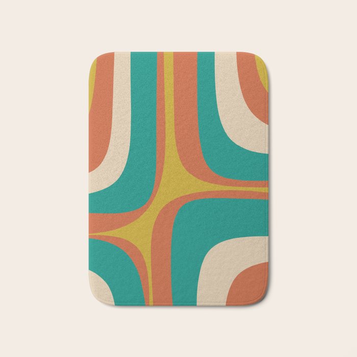 Retro Groove Mid Century Modern Abstract Pattern in Mid Mod Teal Orange Mustard Bath Mat Gallery Image 1