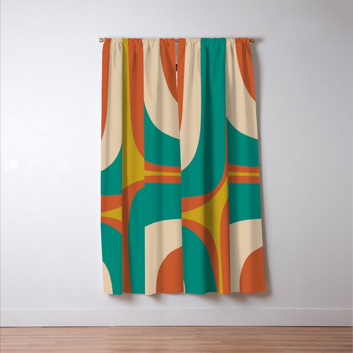 Retro Groove Mid Century Modern Abstract Pattern in Mid Mod Teal Orange Mustard Window Curtain Gallery Image 3
