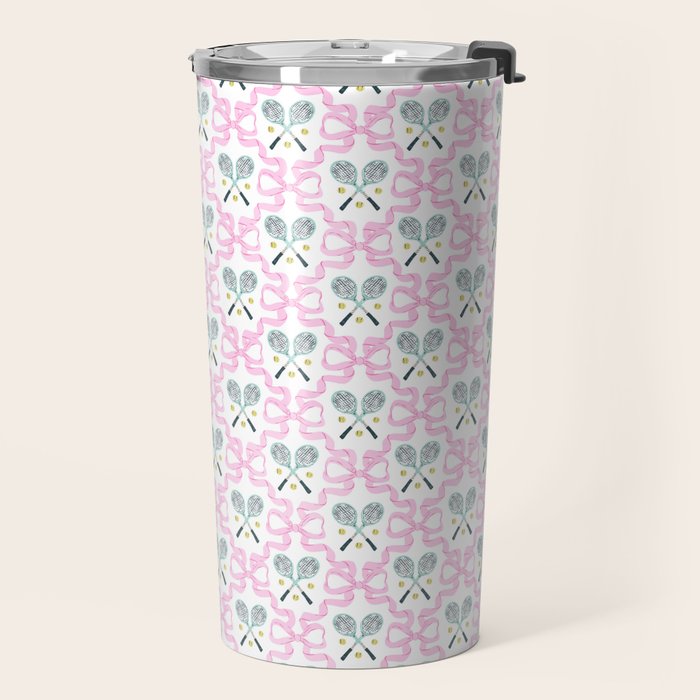 Tennis Trellis Bows in Pink Travel Mug Gallery Image 2