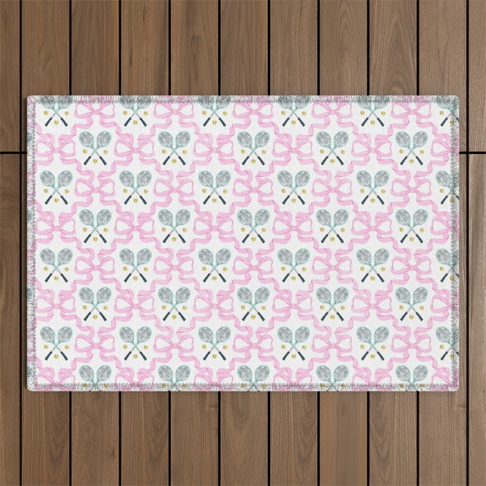Tennis Trellis Bows in Pink Outdoor Rug Gallery Image 1