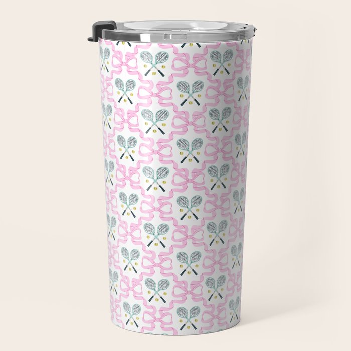Tennis Trellis Bows in Pink Travel Mug Gallery Image 3
