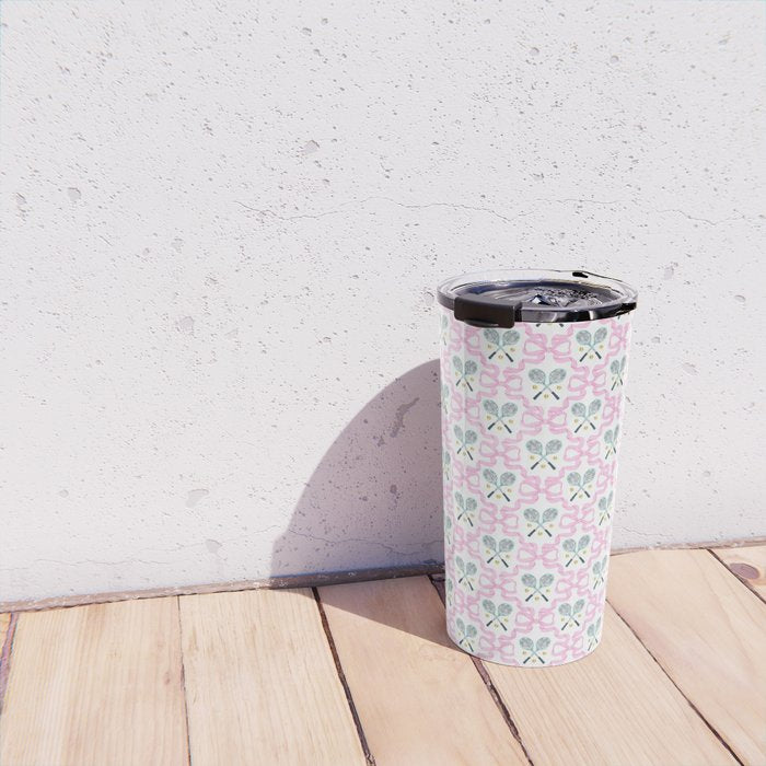 Tennis Trellis Bows in Pink Travel Mug Gallery Image 4
