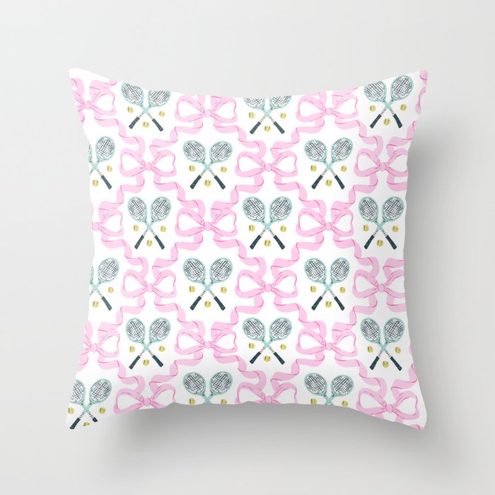 Tennis Trellis Bows in Pink Throw Pillow Gallery Image 6