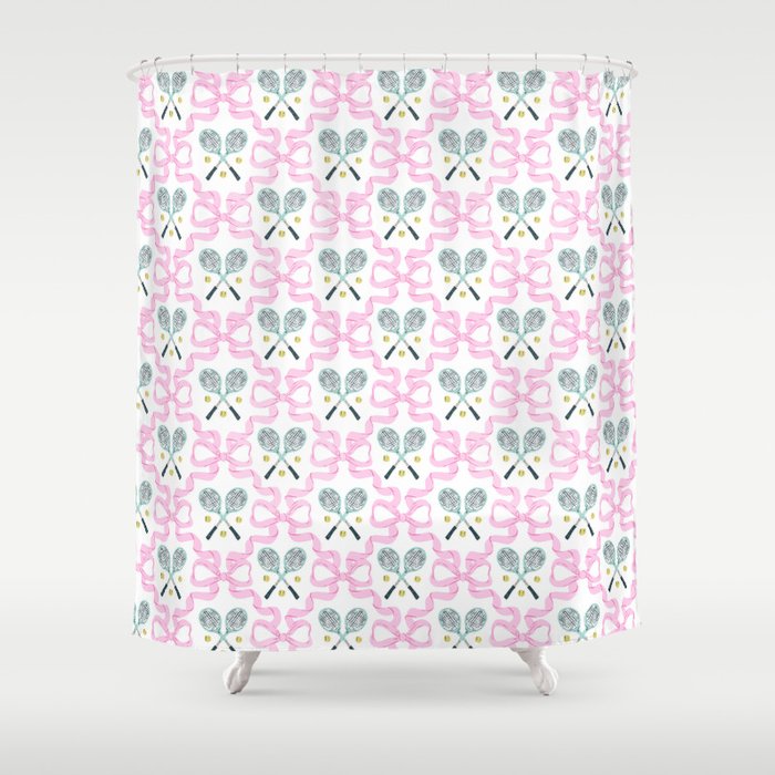 Tennis Trellis Bows in Pink Shower Curtain Gallery Image 1