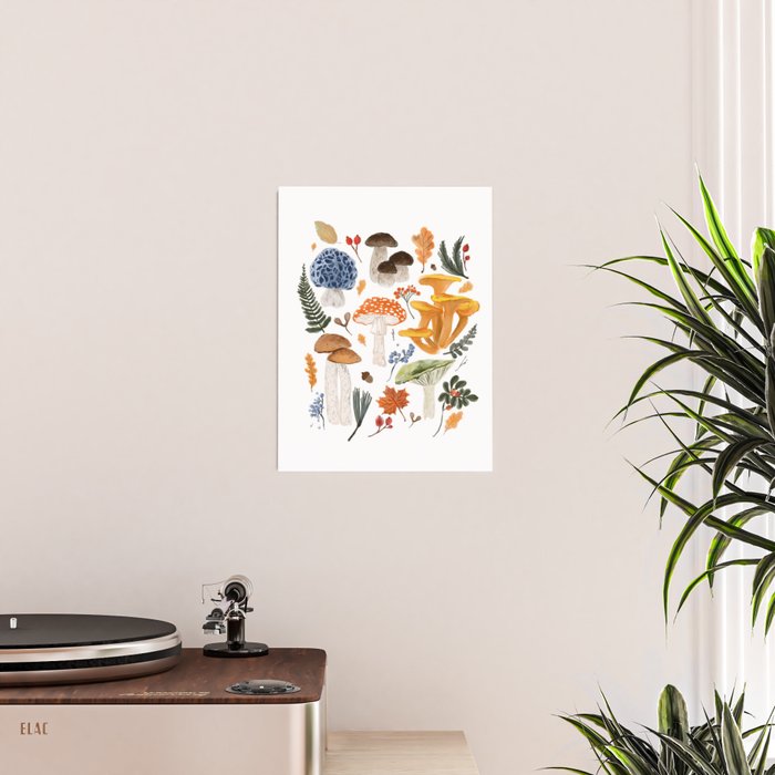 Colorful Forest Mushrooms and Plants Illustration  Nature Inspired Botanical Art Poster Gallery Image 2