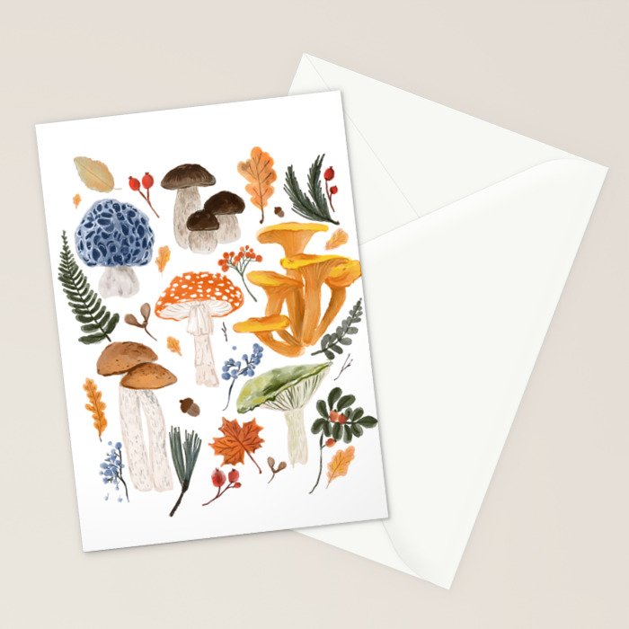 Colorful Forest Mushrooms and Plants Illustration  Nature Inspired Botanical Art Stationery Card Gallery Image 2