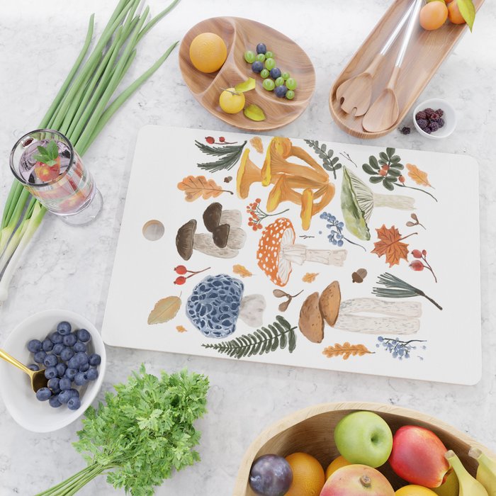 Colorful Forest Mushrooms and Plants Illustration  Nature Inspired Botanical Art Cutting Board Gallery Image 2