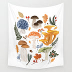 Colorful Forest Mushrooms and Plants Illustration  Nature Inspired Botanical Art Wall Tapestry Gallery Image 4