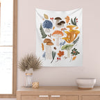 Colorful Forest Mushrooms and Plants Illustration  Nature Inspired Botanical Art Wall Tapestry Gallery Image 2