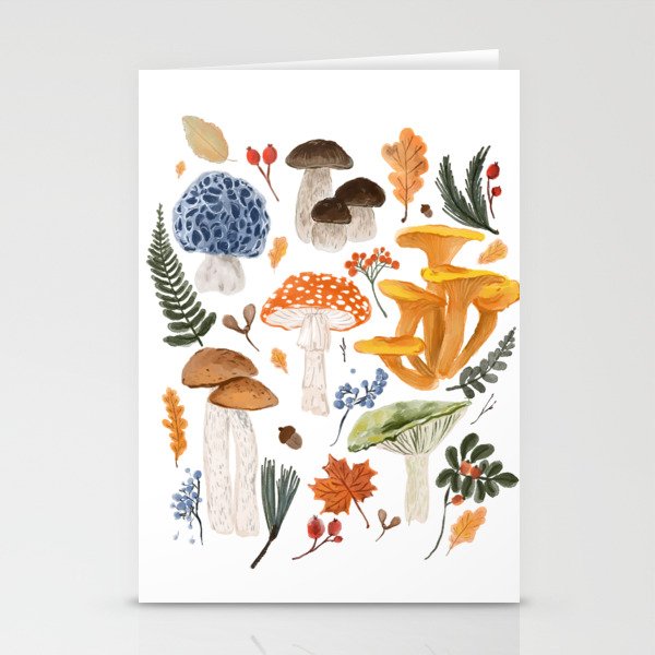 Colorful Forest Mushrooms and Plants Illustration  Nature Inspired Botanical Art Stationery Card Gallery Image 2