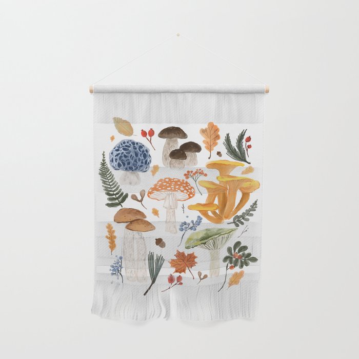 Colorful Forest Mushrooms and Plants Illustration  Nature Inspired Botanical Art Wall Hanging Gallery Image 1