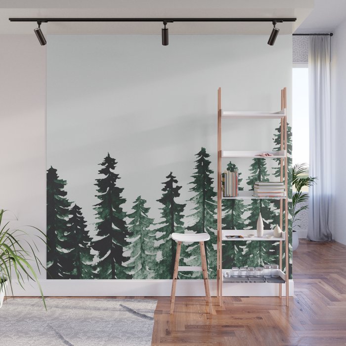 Foggy Pine Trees 2 Wall Mural Gallery Image 1