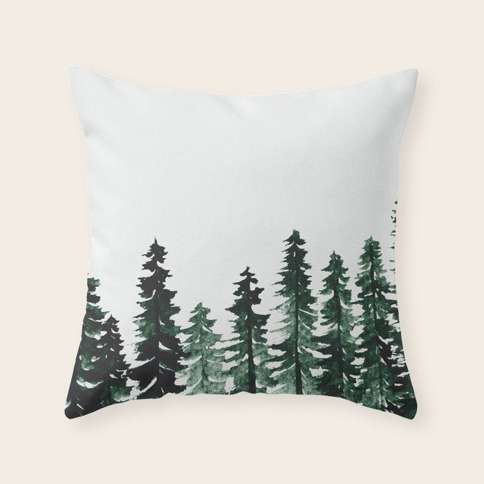 Foggy Pine Trees 2 Throw Pillow Gallery Image 6