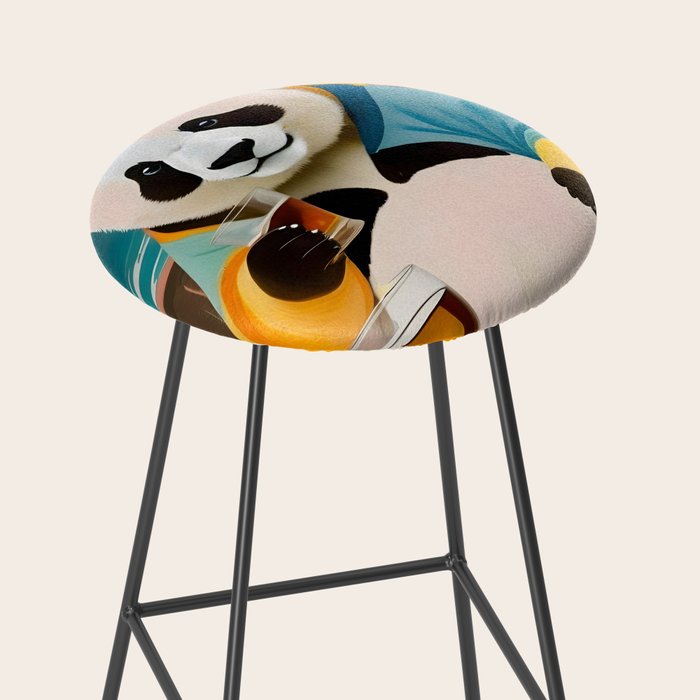 Panda Beer Buzz Series 01, Bar Drinking Weekend Wildlife, Animals Maximalist Quirky Funny Whimsical, Pet Bear Colorful Cute Eclectic Illustration  Stool Gallery Image 2