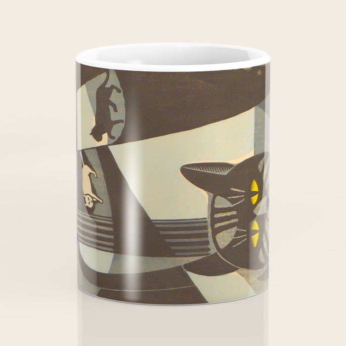 Inagaki Tomoo Vintage Japanese Woodblock print mid century Modern Cubism Art Cats Feline Coffee Mug Gallery Image 4