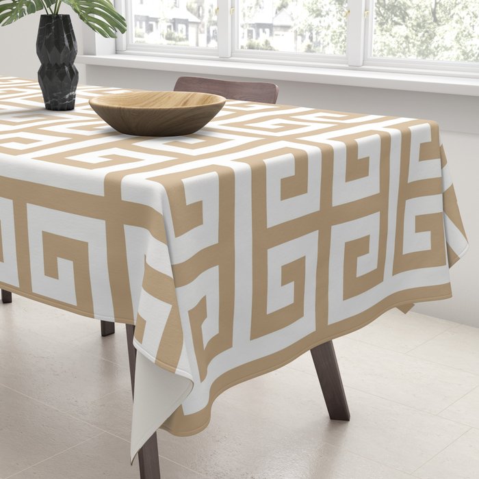 Greek Key (Tan & White Pattern) Tablecloth Gallery Image 3