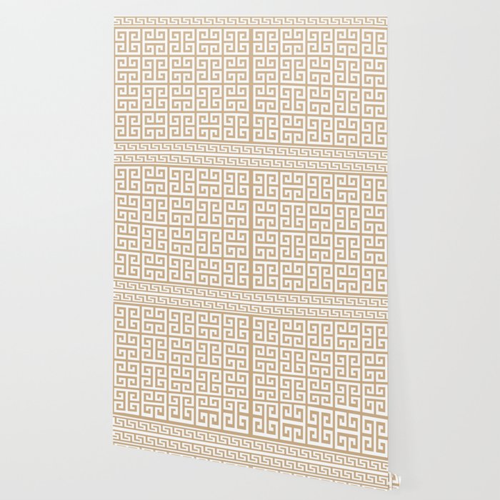 Greek Key (Tan & White Pattern) Wallpaper Gallery Image 2