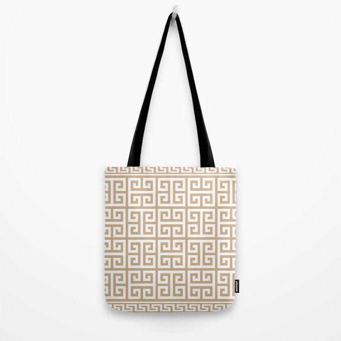 Greek Key (Tan & White Pattern) Tote Bag Gallery Image 2