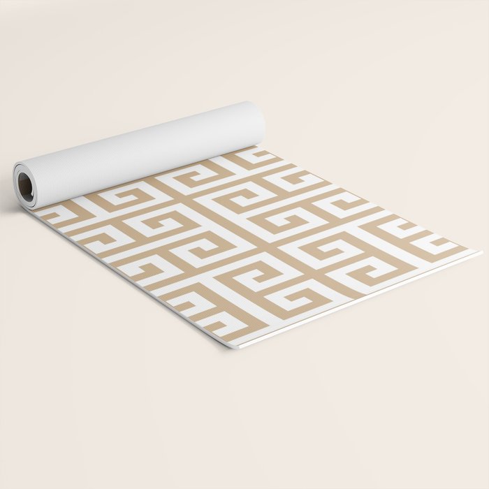 Greek Key (Tan & White Pattern) Yoga Mat Gallery Image 2