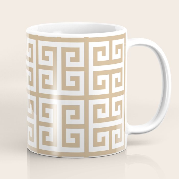 Greek Key (Tan & White Pattern) Coffee Mug Gallery Image 1