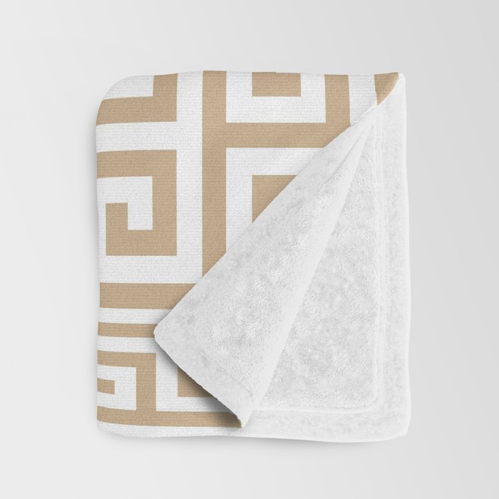 Greek Key (Tan & White Pattern) Throw Blanket Gallery Image 3