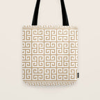 Greek Key (Tan & White Pattern) Tote Bag Gallery Image 1