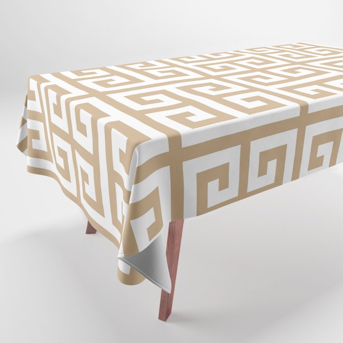 Greek Key (Tan & White Pattern) Tablecloth Gallery Image 1
