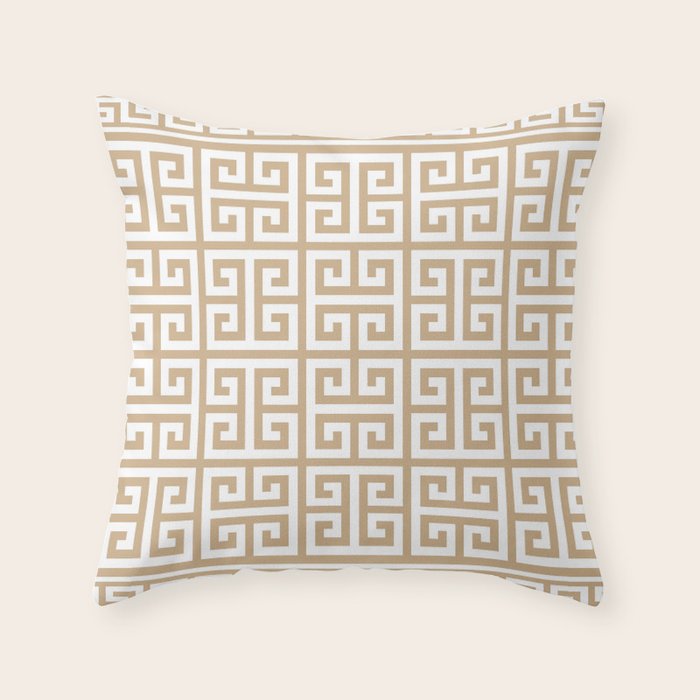 Greek Key (Tan & White Pattern) Throw Pillow Gallery Image 1