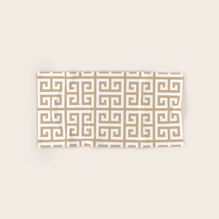 Greek Key (Tan & White Pattern) Bath Towel Gallery Image 1