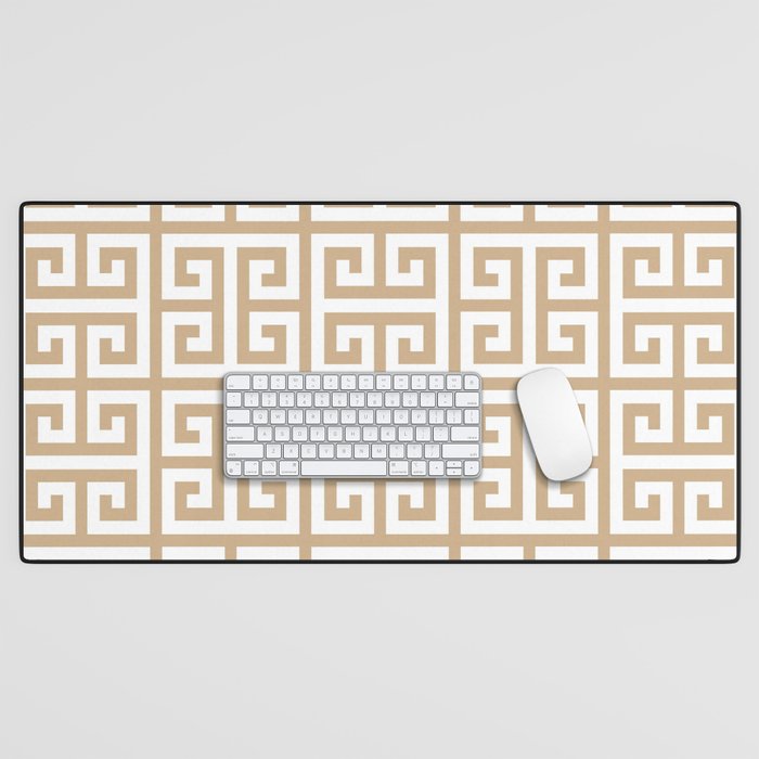 Greek Key (Tan & White Pattern) Desk Mat Gallery Image 1