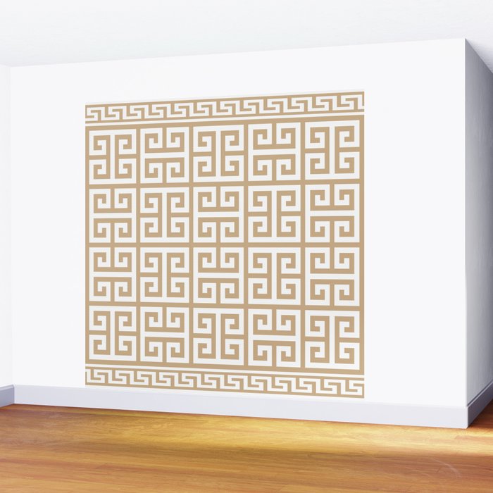 Greek Key (Tan & White Pattern) Wall Mural Gallery Image 2