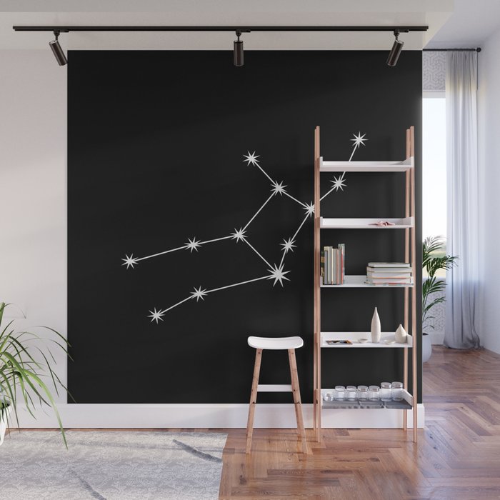 Virgo Zodiac Star Constellation Line Art Black Wall Mural Gallery Image 1