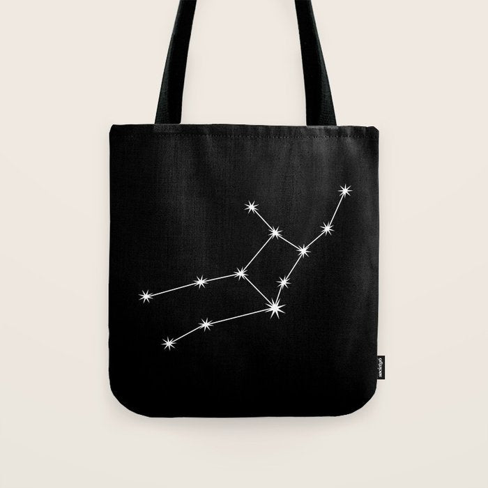 Virgo Zodiac Star Constellation Line Art Black Tote Bag Gallery Image 1