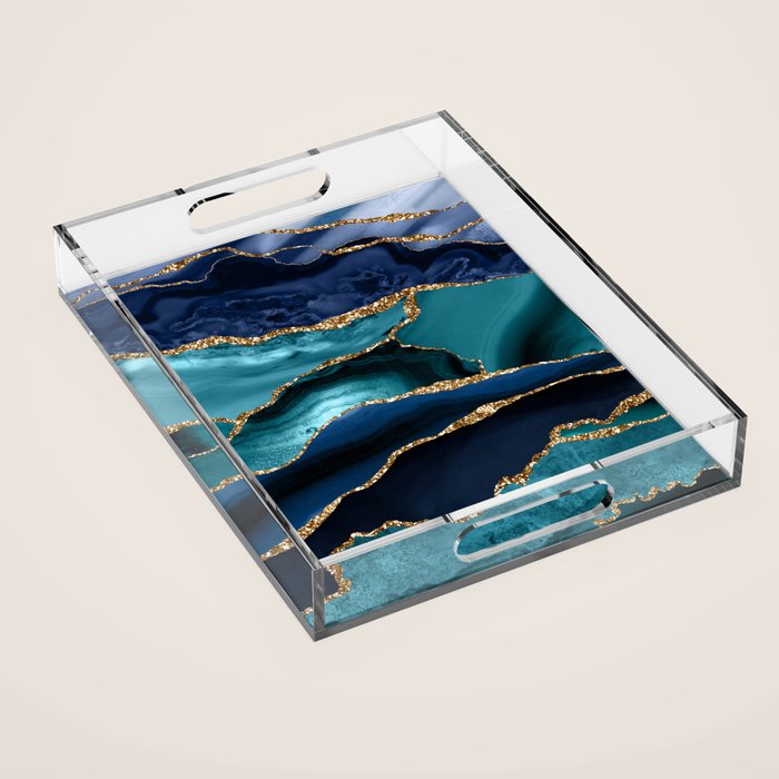 Ocean Blue Mermaid Marble Acrylic Tray Gallery Image 1