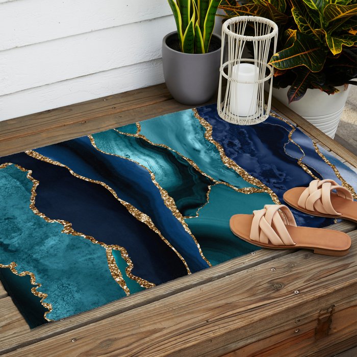 Ocean Blue Mermaid Marble Outdoor Rug Gallery Image 2