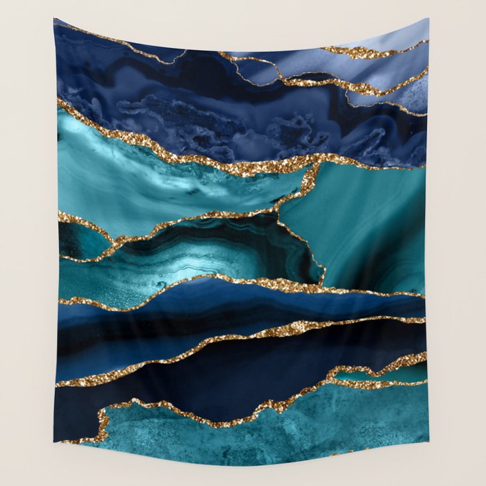 Ocean Blue Mermaid Marble Wall Tapestry