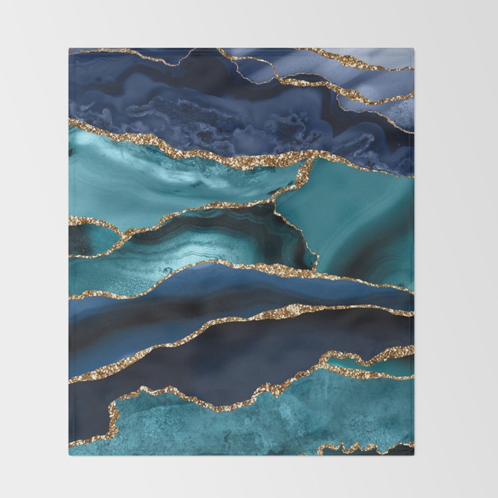 Ocean Blue Mermaid Marble Throw Blanket Gallery Image 2