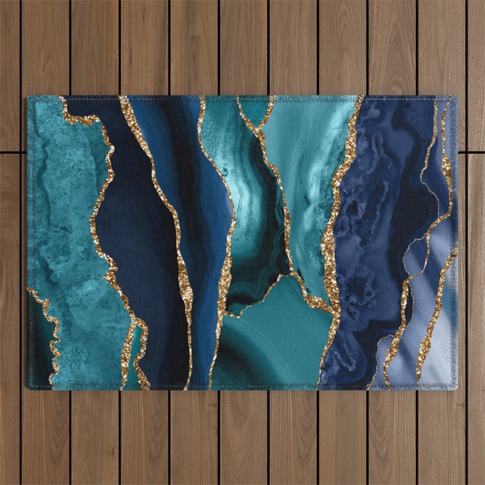 Ocean Blue Mermaid Marble Outdoor Rug Gallery Image 1